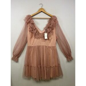 Coquette Fairycore Simplee Plus Womens 3XL Pink Swiss Dot Ruffle Tulle Dress